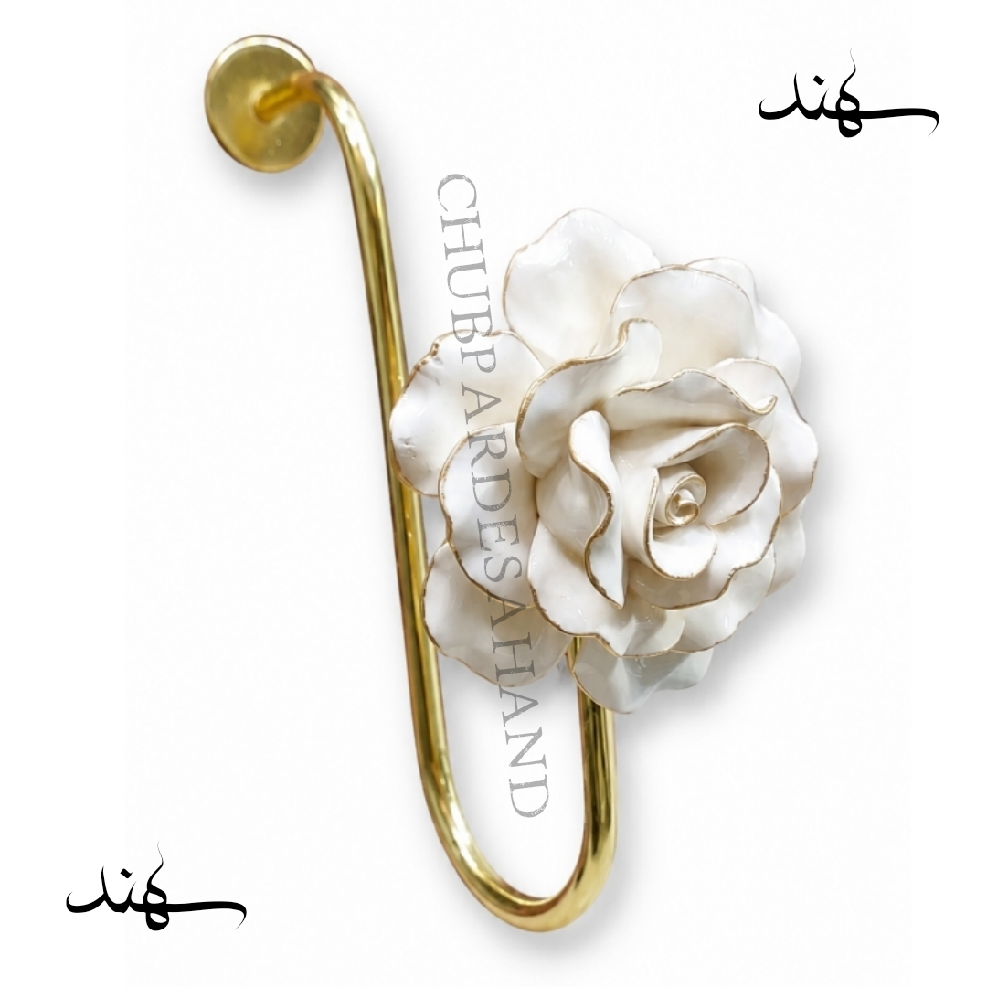 گل میخ پرده (هولدر) عصایی مدل رُز رنگ سفیدصدفی