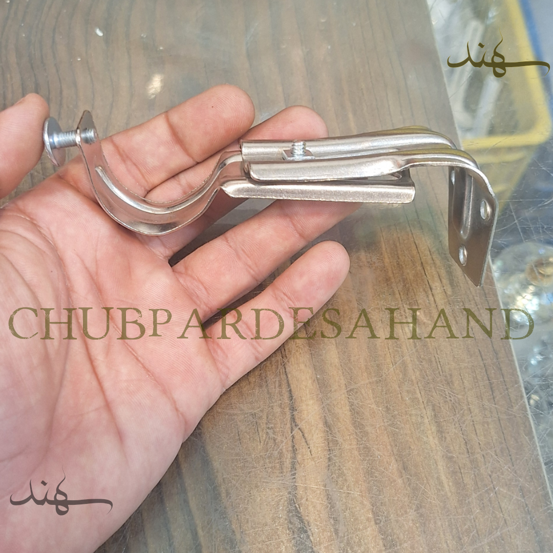 پایه دیواری چوب پرده پانچی رنگ نقره ای